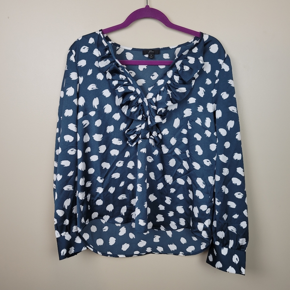 J. Crew Navy Brush Stroke Popover Top size M